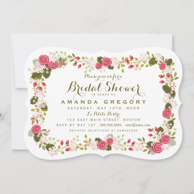 Sweet Spring Rose Floral Invitation douche nuptial (Devant)