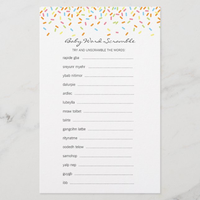 Sweet Sprinkles Baby Word Scramble Jeu (Devant)