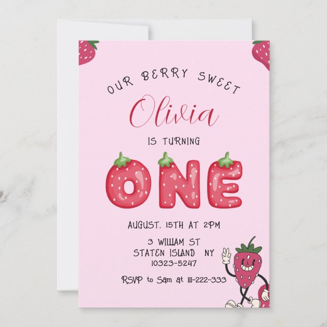 Sweet Strawberry 1er Anniversaire Photo Invitation (Devant)