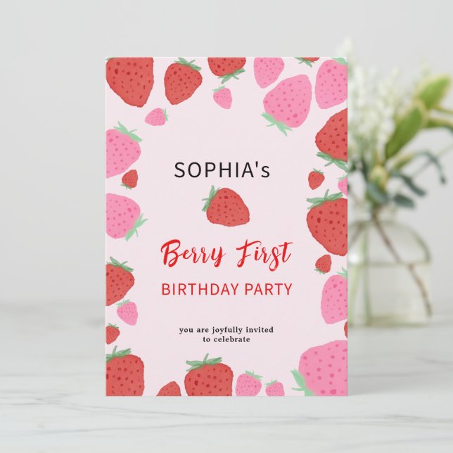 Sweet Strawberry Invitation d'anniversaire (Debout devant)