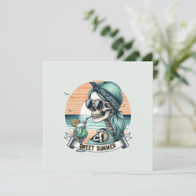 Sweet Summer Skeleton Retro Sunset Design (Debout devant)