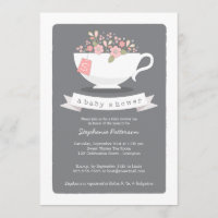 Sweet Teacup & Pink Floral Baby shower Invitation