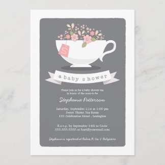 Sweet Teacup & Pink Floral Baby shower Invitation