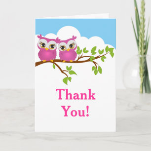 Sweet Twins Owls Girl Baby Carte de remerciements