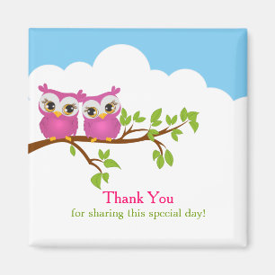 Sweet Twins Owls Girl Baby Merci Aimant