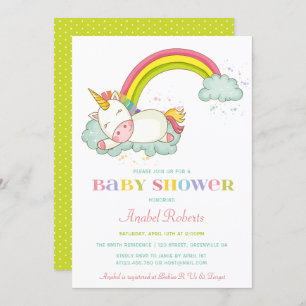 Sweet Unicorn Baby shower Invitation arc-en-ciel