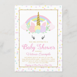 Sweet Unicorn Rainbow Baby Girl Shower Invitations