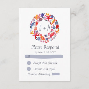 Sweet Watercolor Sea Wreath Beach Wedding RSVP