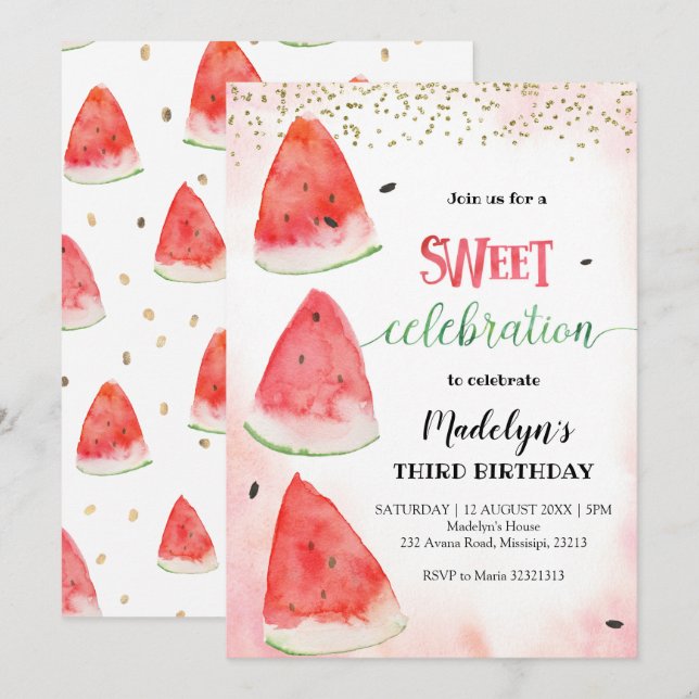 Sweet Watermelon été Invitation d'anniversaire (Devant / Derrière)