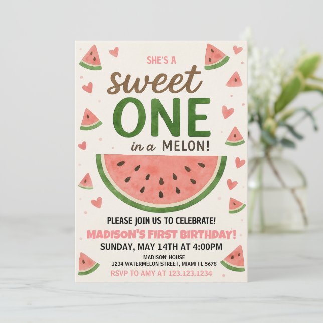 Sweet Watermelon Invitation premier anniversaire (Debout devant)