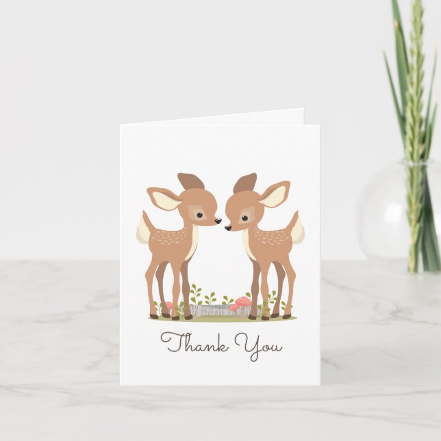 Sweet Woodland Deer Twin Baby Merci cadeau bébé (Devant)