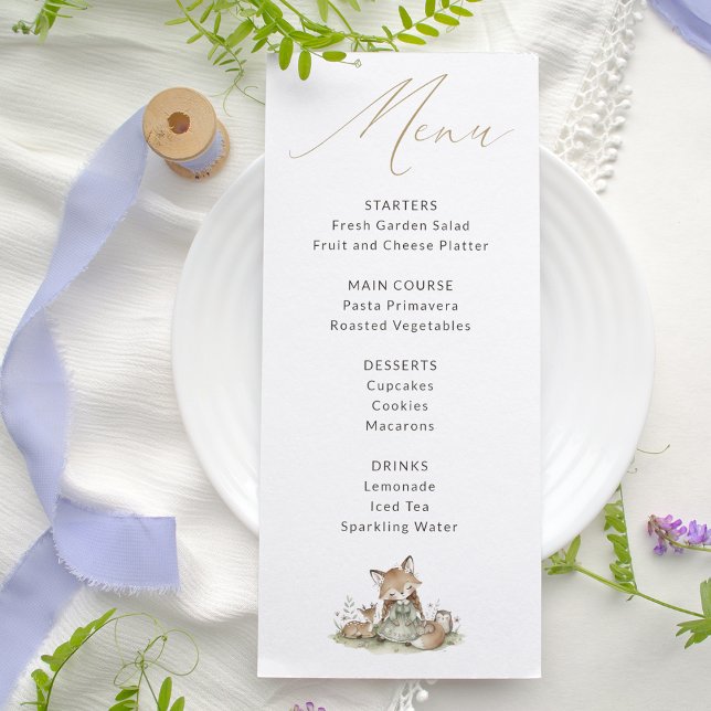 Sweet Woodland Fox Baby Shower Menu Card (Créateur téléchargé)