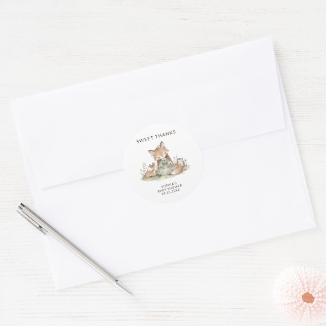 Sweet Woodland Fox Baby Shower Sticker (Enveloppe)