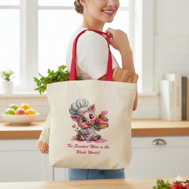 Sweetest Mom Pig Chef Tote Bag (Créateur téléchargé)