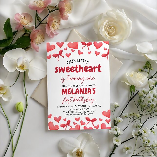 Sweetheart First Birthday Invitation with Hearts (Créateur téléchargé)