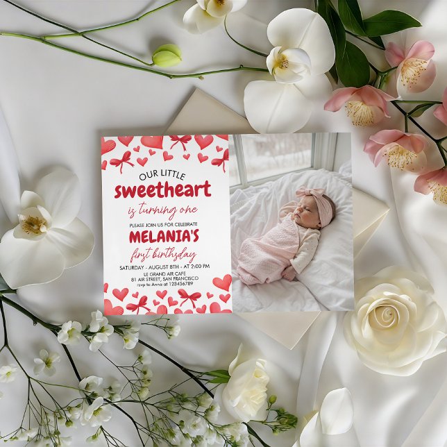Sweetheart First Birthday Invitation with Photo (Créateur téléchargé)