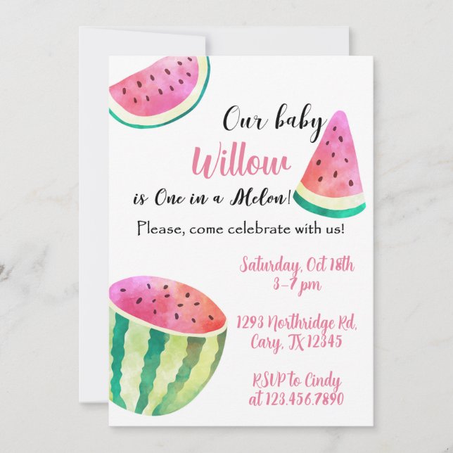 Sweetie One in a Melon fille invitation d'annivers (Devant)