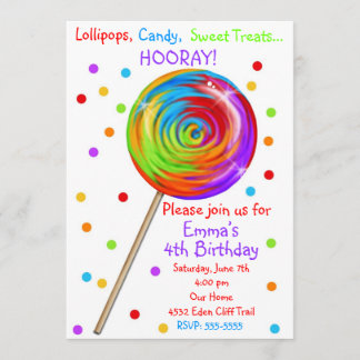 Sweetie Pop Lollipop Invitations d'anniversaire