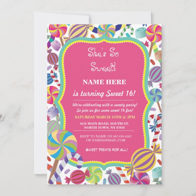 Sweety Dessert Candy Sweet 16 ou tout Invitation d (Devant)