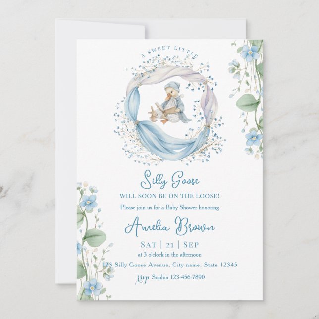 Swet Silly Goose Reading Baby Shower Invitation (Devant)