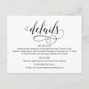 Swirl Typography Mariage Details Carte de boîtier