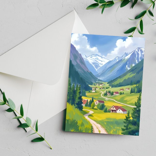 Swiss Alps Watercolor Mountains Painting Card (Créateur téléchargé)