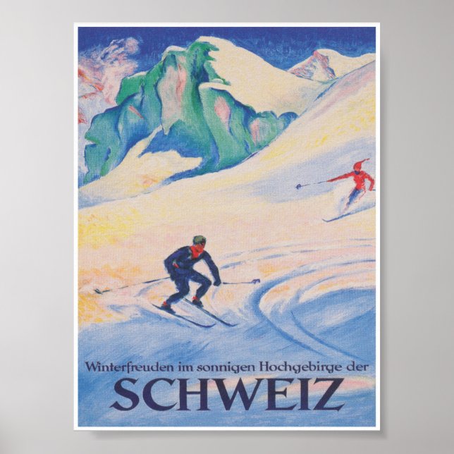 Switzerland Vintage Ski Travel Poster (Devant)