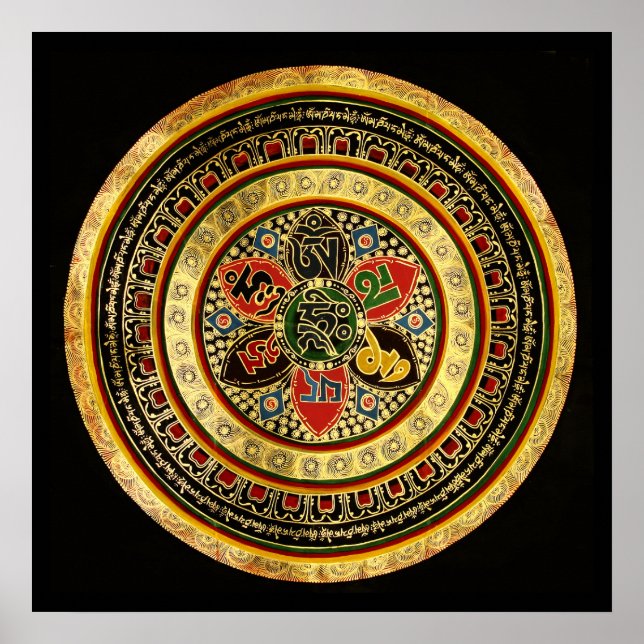 SYLLABE Mandala Mantra OM MANI PADME HUM Poster (Devant)