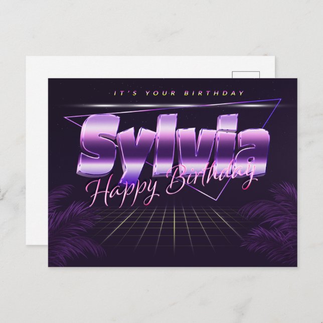 Sylvia Nom Prénom Anniversaire de la carte postale (Devant / Derrière)