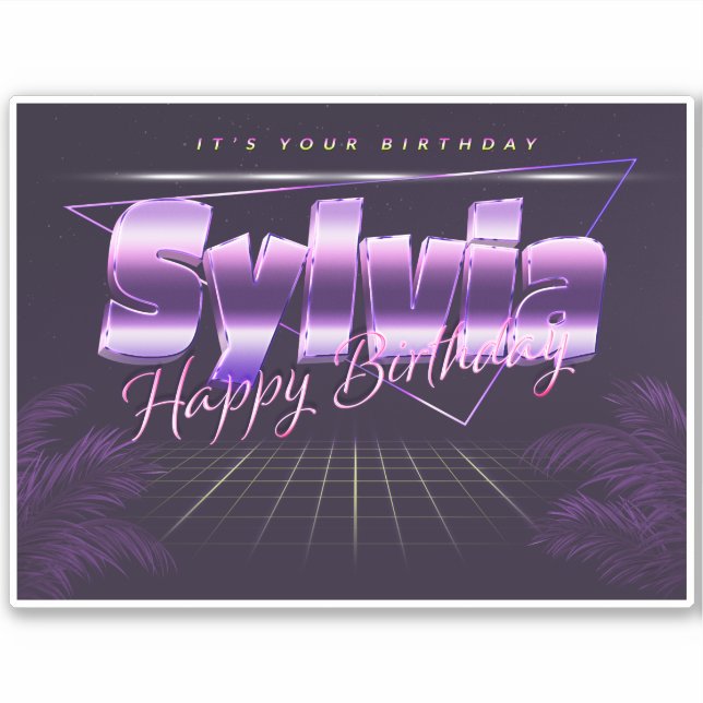 Sylvia Nom Prénom lila retro Sticker (Devant)