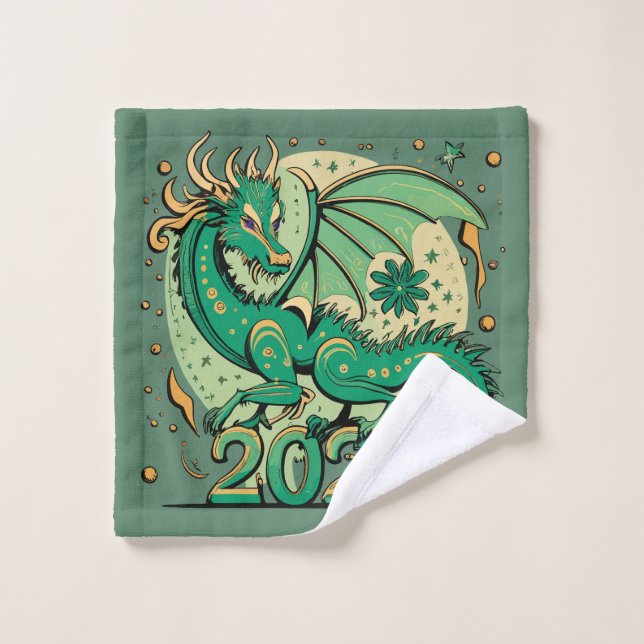 Symbole 2024 Nouvel An, Dragon de Bois Vert (Gant de toilette)