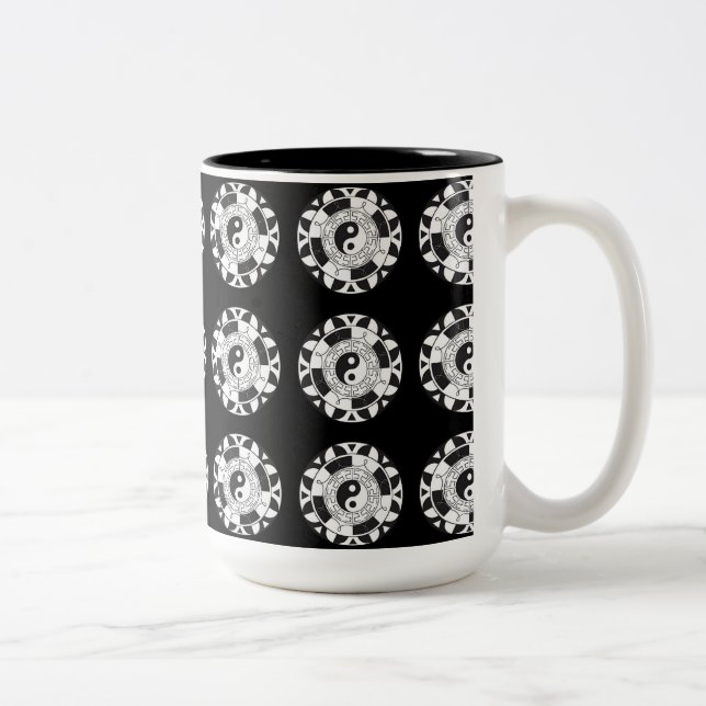 Symbole asiatique en mosaïque Yin et Yang Mug noir (Droit)