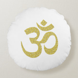Symbole bouddhiste d'or de l'OM pour le coussin