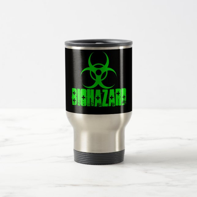 Symbole de Biohazard sur la tasse de café verte (Centre)