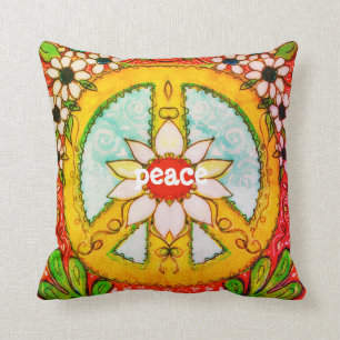 SYMBOLE DE LA Paix Coussin Daisy Love Hippie Boho