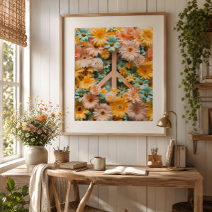 Symbole de la Paix Florale Poster d'Art - Retro 60