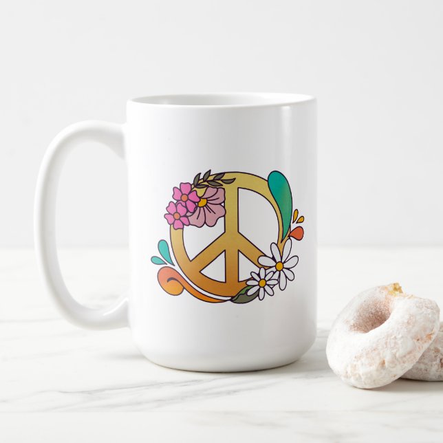 SYMBOLE DE LA PAIX RÉtro DES ANNÉES 70 15oz Mug (Avec donut)