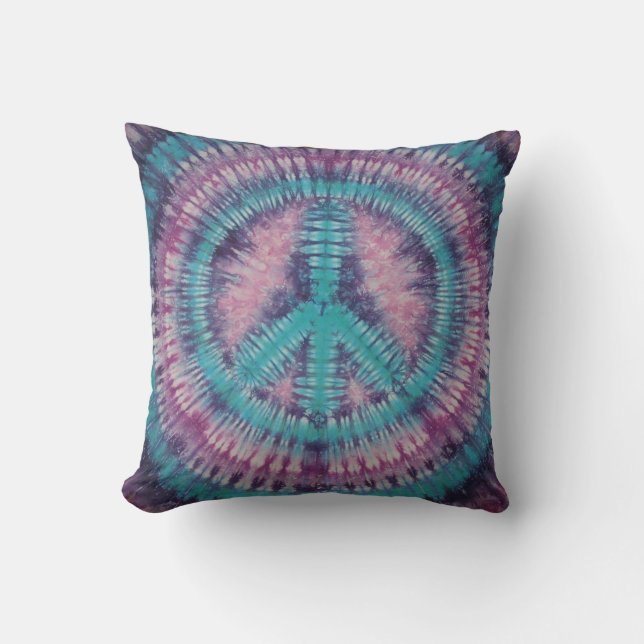 SYMBOLE DE LA PAIX Turquoise Tie Dye Coussin AMÉRI (Recto)