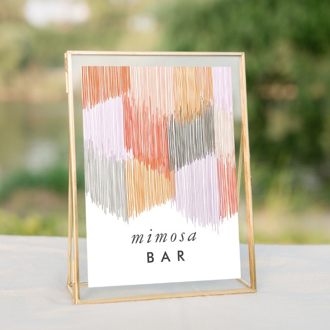 Symbole de la table de la barre de Mimosa rose (Pink modern fringe bachelorette party mimosa bar table sign.)