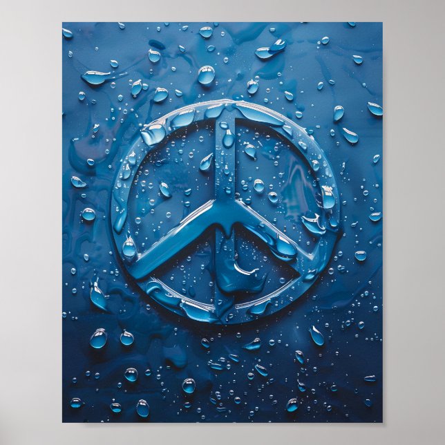Symbole de paix de gouttelettes d'eau bleue Poster (Devant)