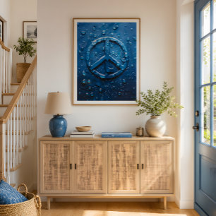 Symbole de paix de gouttelettes d'eau bleue Poster