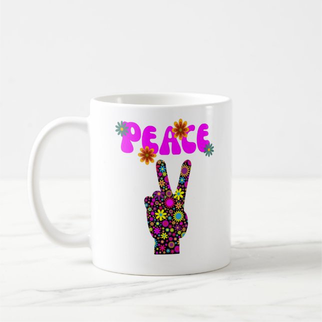 SYMBOLE DE PAIX Fleur Rétro Café Mug (Gauche)