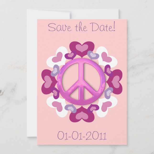 Symbole de paix rose et coeurs Invitations (Devant)