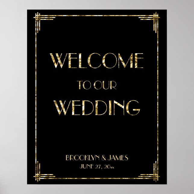 Symbole de réception de mariage Art déco Gold Foil (Devant)