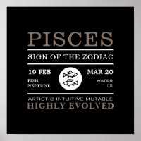 Symbole des Poissons du Zodiaque, Poster Astrologi