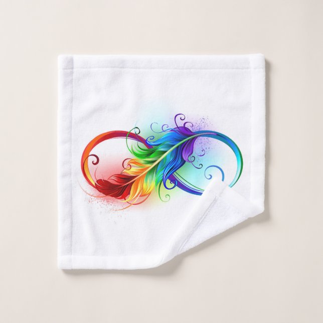 Symbole d'infini avec plume arc-en-ciel (Gant de toilette)