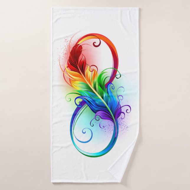 Symbole d'infini avec plume arc-en-ciel (Serviette de bain)
