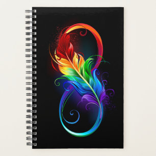 Symbole d'infini avec plume arc-en-ciel
