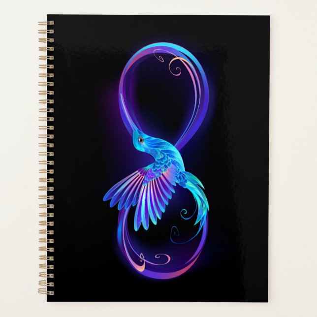 Symbole d'infini néon avec colibri brillant (Devant)