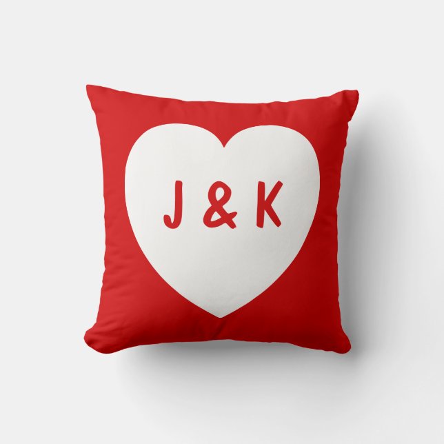 Symbole du coeur rouge et blanc Coussin (Recto)